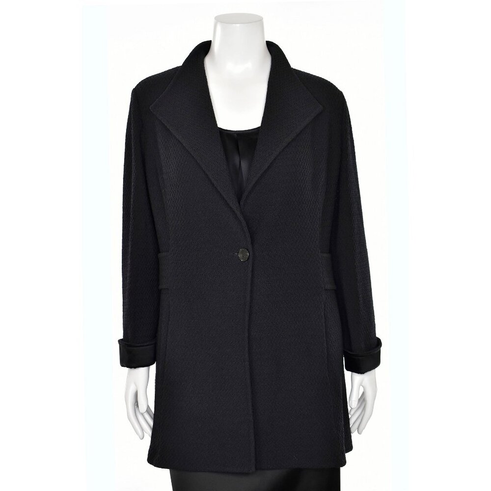 St. John Knits 1-Button Jacket w/ Satin Trimmed Cuffs in Black sz 16
